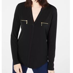 NWT! 2 for 1 Long Sleeve Tops (Black & Coral) with Gold Zippers